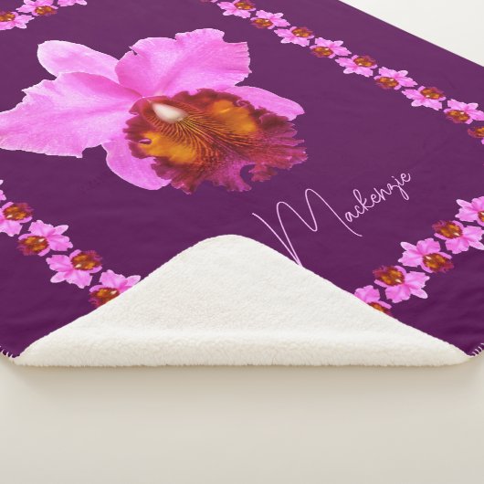 Aangepaste Cattleya Orchid Motif Print Sherpa Deken (3/4)
