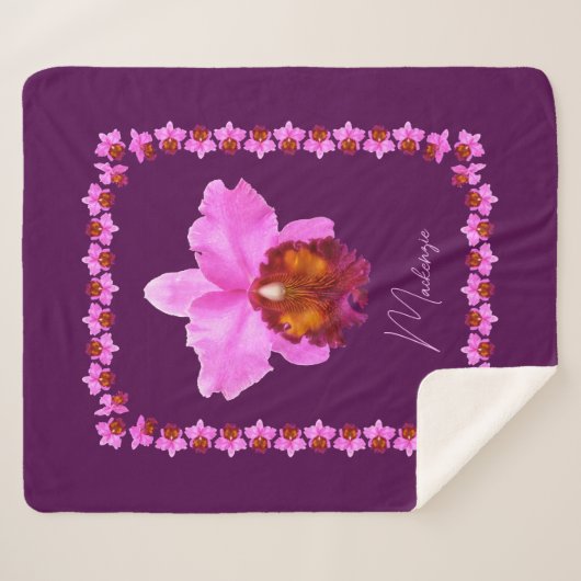 Aangepaste Cattleya Orchid Motif Print Sherpa Deken (Voorkant (horizontaal))