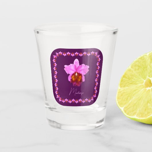 Aangepaste Cattleya Orchid Motif Print Shot Glas (Voorkant)