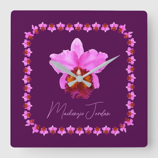 Aangepaste Cattleya Orchid Motif Print Vierkante Klok (Voorkant)