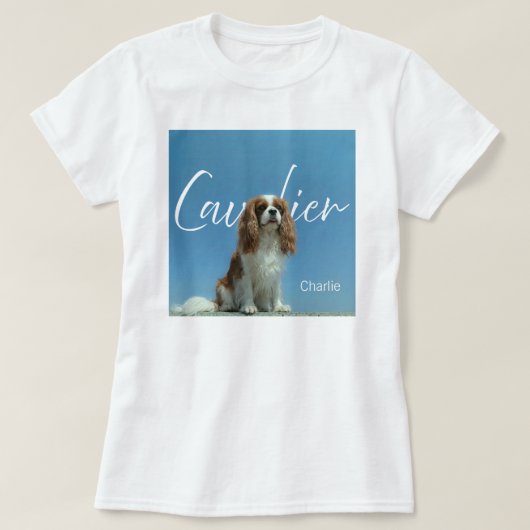 Aangepaste Cavalier King Charles Spaniel Foto Retr T-shirt (Design voorkant)