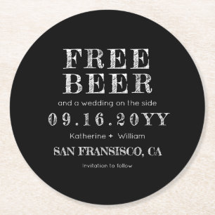 Aangepaste chalkboardvrije bier bespaart de datum ronde kartonnen onderzetter