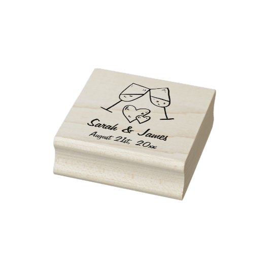 Aangepaste champagne-hartennamen en huwelijksdatum rubberstempel (Stempel)