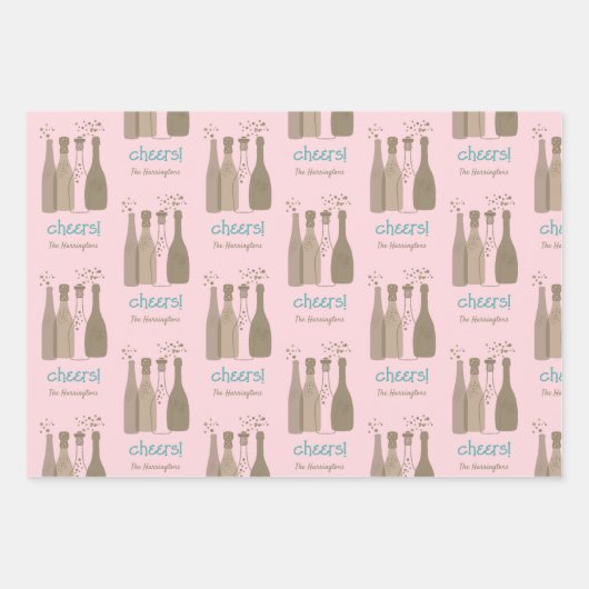 Aangepaste Champagne White Pink Aqua Retro Cool Inpakpapier Vel (Voorkant 2)