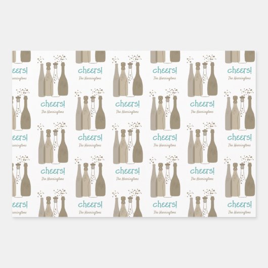 Aangepaste Champagne White Pink Aqua Retro Cool Inpakpapier Vel (Voorkant)