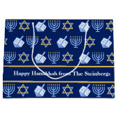 Aangepaste Chanoeka Blauwe Menorah Dreidel Patroon Groot Cadeauzakje (Voorkant)
