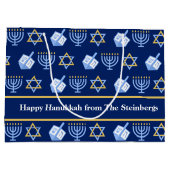 Aangepaste Chanoeka Blauwe Menorah Dreidel Patroon Groot Cadeauzakje (Achterkant)