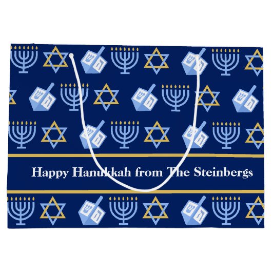 Aangepaste Chanoeka Blauwe Menorah Dreidel Patroon Groot Cadeauzakje (Achterkant)