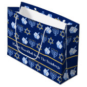 Aangepaste Chanoeka Blauwe Menorah Dreidel Patroon Groot Cadeauzakje (Voorkant Gekanteld)