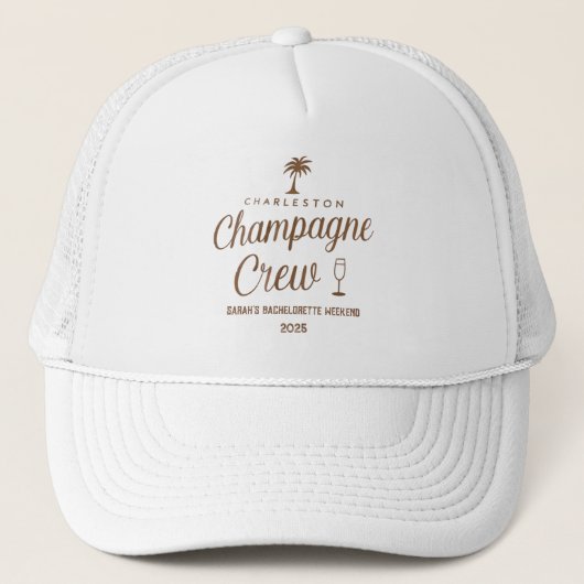 Aangepaste Charleston Champagne Crew Bachelorette Trucker Pet (Voorkant)