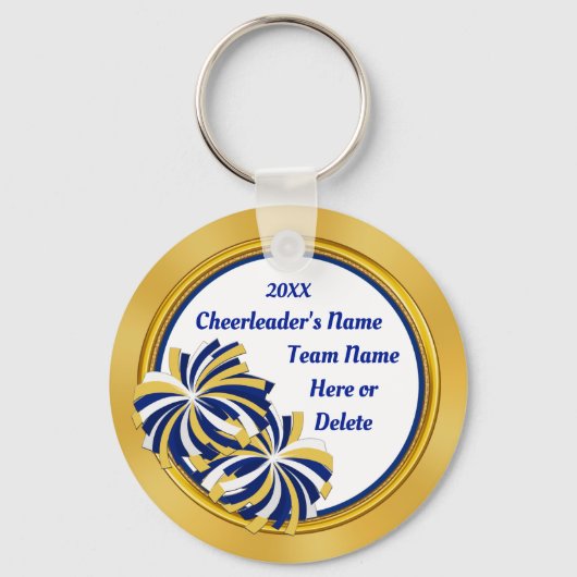 Aangepaste Cheap Cheerleader Gifts, Blue, Gold Sleutelhanger (Voorkant)