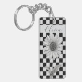 Aangepaste Checkerboard Daisy Flower Sleutelhanger (Voorkant Links)