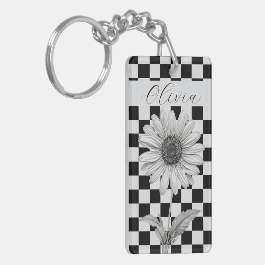 Aangepaste Checkerboard Daisy Flower Sleutelhanger (Voorkant Links)