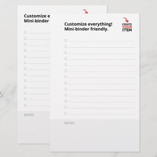 Aangepaste CHECKLIST bewerkbare minimalistische ee Briefpapier (Voorkant / Achterkant)
