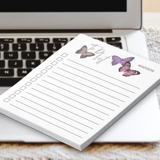 Aangepaste checklist voor Butterfly Paars en grijs Notitieblok