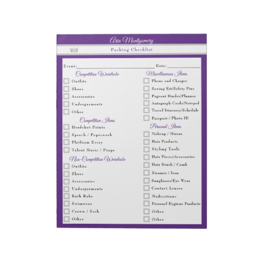 Aangepaste checklist voor het inpakken van een sch notitieblok (Linkerzijde)