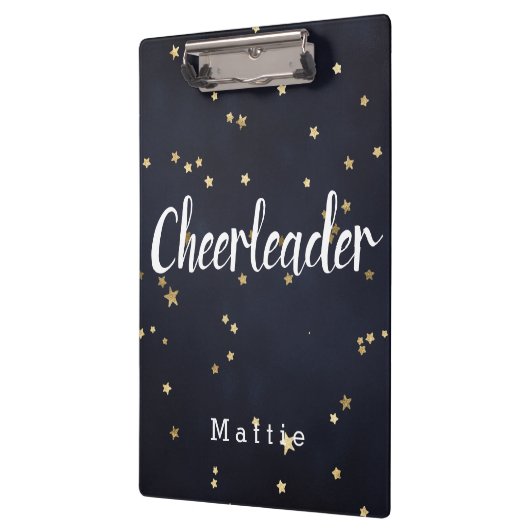 Aangepaste Cheerleader Navy Blue en Gold Stars Klembord (Links)