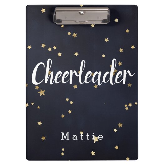 Aangepaste Cheerleader Navy Blue en Gold Stars Klembord (Voorkant)