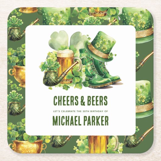 Aangepaste Cheers Beers Verjaardag St Patrick's Da Kartonnen Onderzetters (Voorkant)