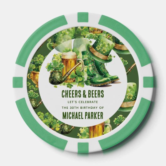 Aangepaste Cheers Beers Verjaardag St Patrick's Da Poker Chips (Voorkant)