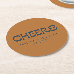 Aangepaste Cheers Koper Marine Blauw Moderne Huwel Ronde Kartonnen Onderzetter