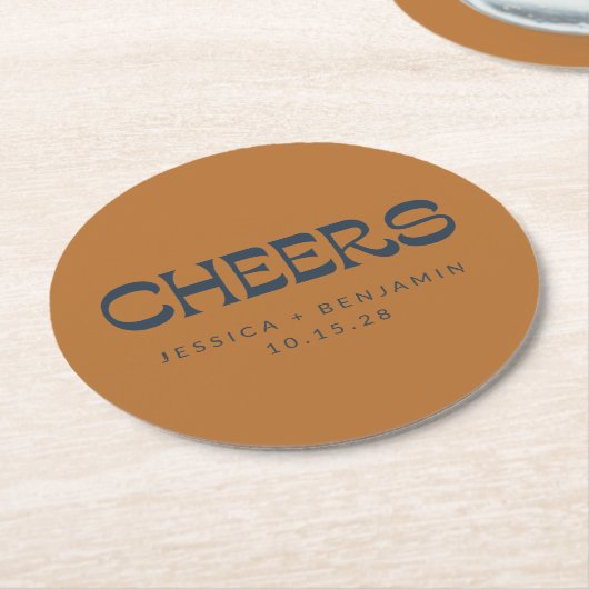 Aangepaste Cheers Koper Marine Blauw Moderne Huwel Ronde Kartonnen Onderzetter (Gebogen)