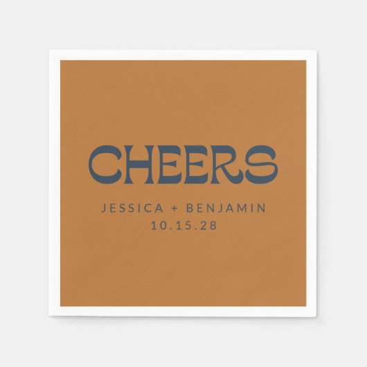 Aangepaste Cheers Koper Marine Blauw Moderne Huwel Servet (Voorkant)