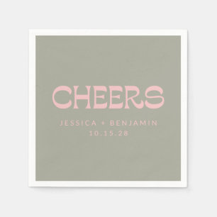 Aangepaste Cheers Sage Groen Roze Chic Moderne bru Servet