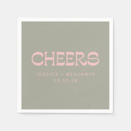 Aangepaste Cheers Sage Groen Roze Chic Moderne bru Servet (Voorkant)