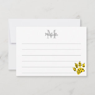 Aangepaste cheetapootafdruk met monogram en lijnen bedankkaart