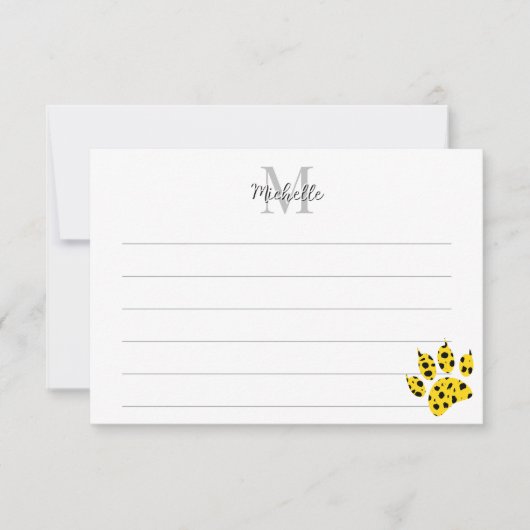 Aangepaste cheetapootafdruk met monogram en lijnen bedankkaart (Voorkant)