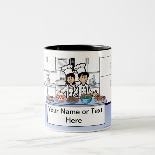 Aangepaste Chef Couple Cartoon Tweekleurige Koffiemok (Center)
