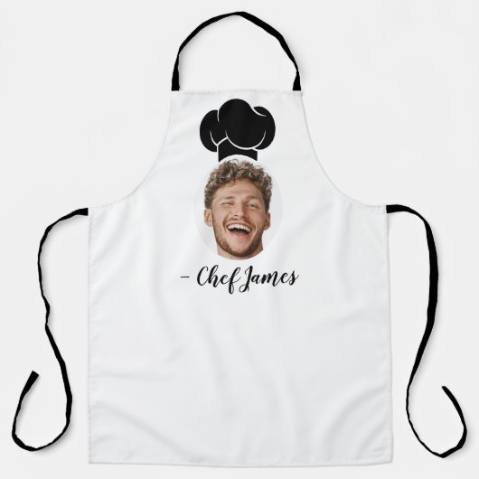 Aangepaste Chef met Foto & Naam Koken Gift Wit Schort (Voorkant)
