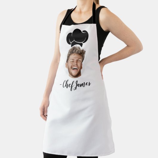 Aangepaste Chef met Foto & Naam Koken Gift Wit Schort (Insitu)