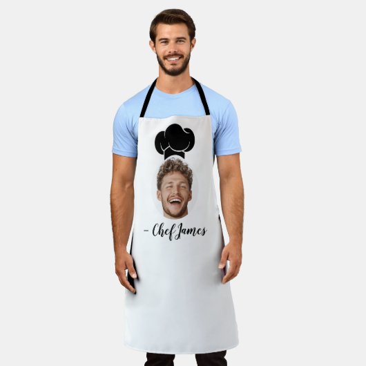 Aangepaste Chef met Foto & Naam Koken Gift Wit Schort (Gedragen)