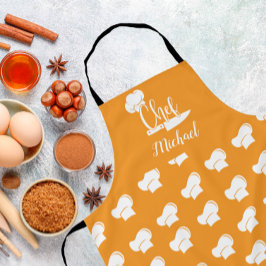 Aangepaste Chef met Naam Sinaasappel & Witte Chef  Schort
