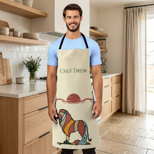 Aangepaste chef-naam Leeuw Boho Mid Century BBQ-ca Schort