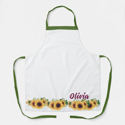 Aangepaste Chef Naam, Zonnebloem Border Vrouwen Bl Schort (Voorkant)