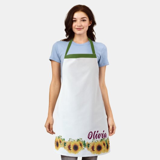 Aangepaste Chef Naam, Zonnebloem Border Vrouwen Bl Schort (Gedragen)