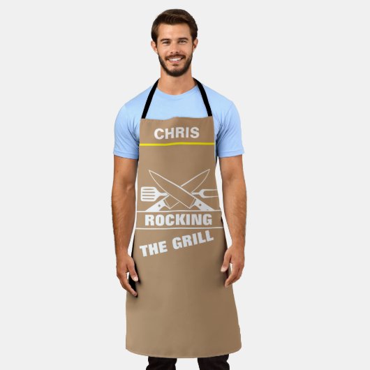 Aangepaste Chef Name Persoonlijk Rock The Grill BB Schort (Gedragen)