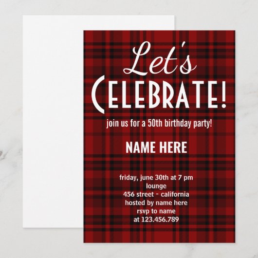 AANGEPASTE CHEQUE PLAID LATEN WE VERJAARDAGSFEEST  KAART (Voorkant / Achterkant)