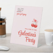 Aangepaste Cherry Galentine's Day Party Welkomstbo Reclamebord Met Voetstuk (Insitu)