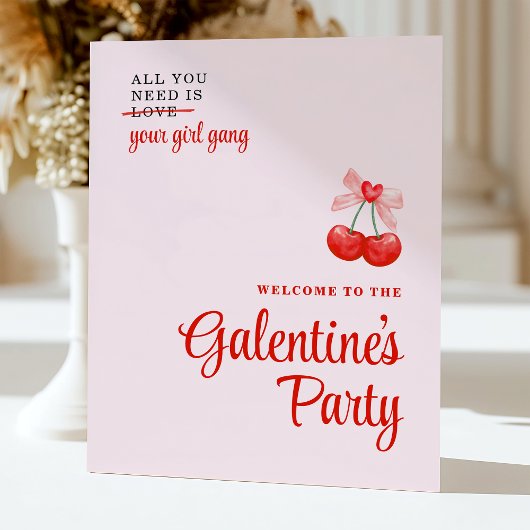 Aangepaste Cherry Galentine's Day Party Welkomstbo Reclamebord Met Voetstuk