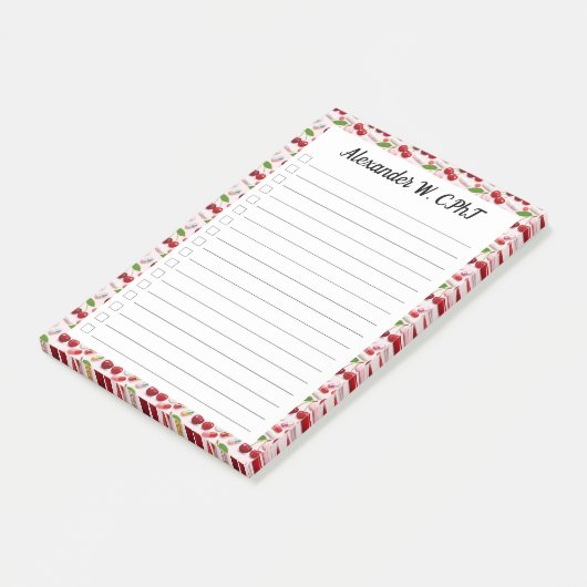 Aangepaste Cherry Pharmacy Tech Check List Plaats  Post-it® Notes (Schuin)