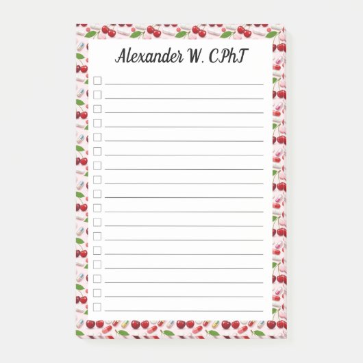 Aangepaste Cherry Pharmacy Tech Check List Plaats  Post-it® Notes (Voorkant)