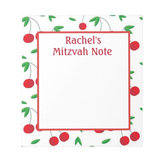 Aangepaste Cherry Print Meisje Mitzvah Notes Notit Notitieblok (Voorkant)