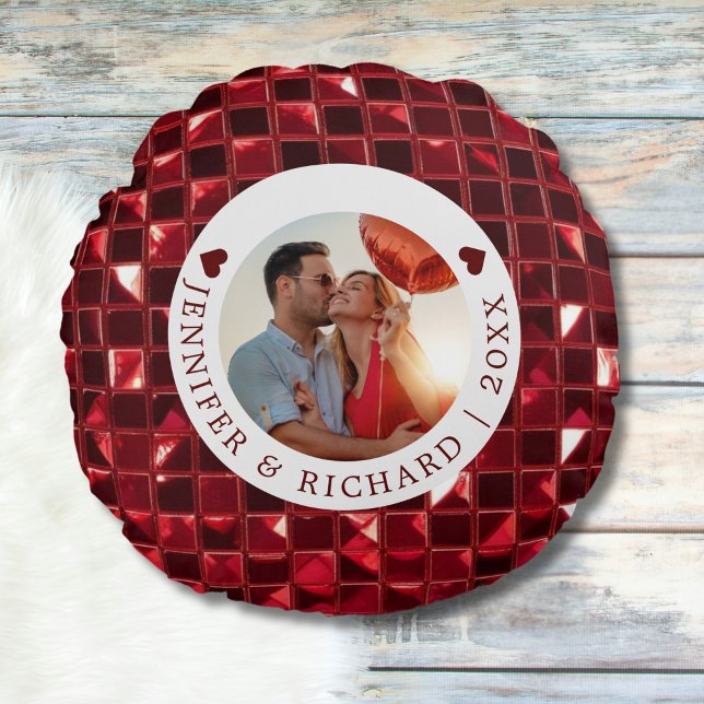 Aangepaste Cherry Valentijnsdag met Foto & Tekst Rond Kussen (Custom Cherry Valentine's Day with Photo & Text Round Pillow)