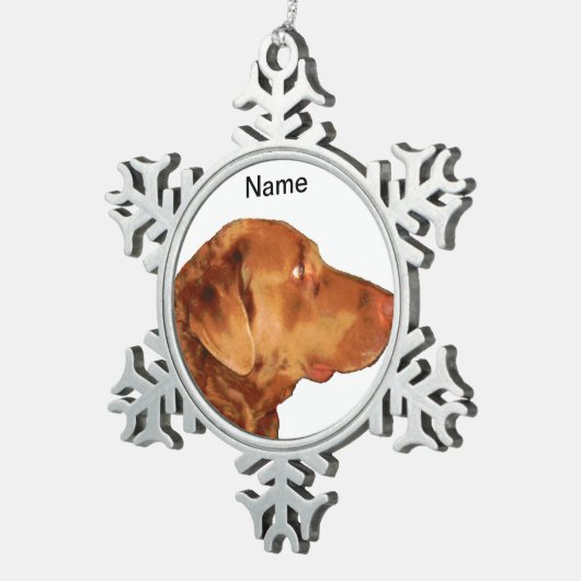 Aangepaste Chesapeake Bay Retriever Snowflake Orna Tin Sneeuwvlok Ornament (Rechts)