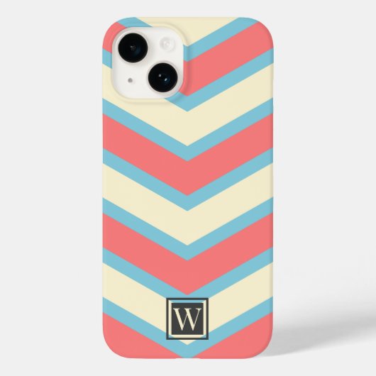 Aangepaste Chevron Monogram Pastel Sinaasappel Bei Case-Mate iPhone Case (Achterkant)