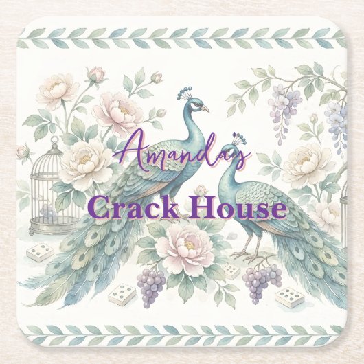 Aangepaste Chic Chinoiserie Pauw Mahjong Kartonnen Onderzetters (Voorkant)